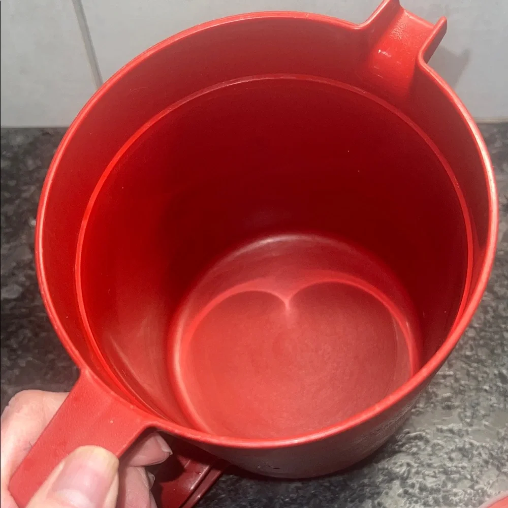 1 1/2 qt Brick Red Plastic Pitcher by Tupperware. Push button lid